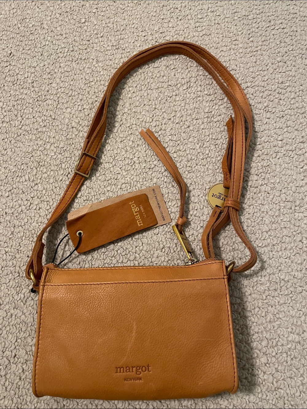 Margot New York Tan Leather Crossbody Bag with Adjustable Strap